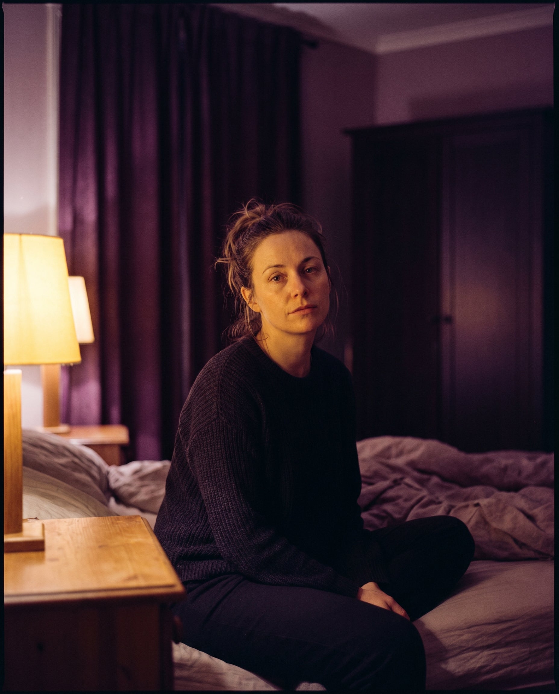 Nightset founder in her bedroom at night